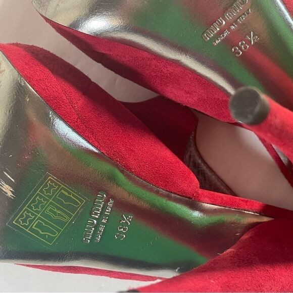 Miu Miu Red Suede Peep Toe Slingback Platform Sandals Size 38.5 Cone Heels - Picture 8 of 12